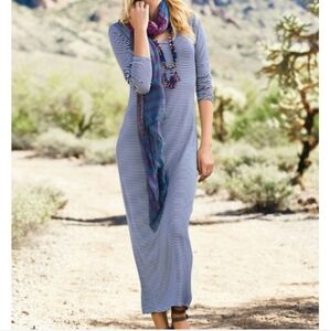 Peruvian Connection stripe long sleeve maxi dress Summer Nautical Beachy Small